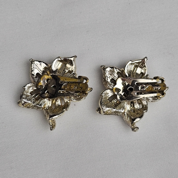Vintage Coro Silvertone Floral Aurora Borealis Clip On Earrings - Picture 5 of 9
